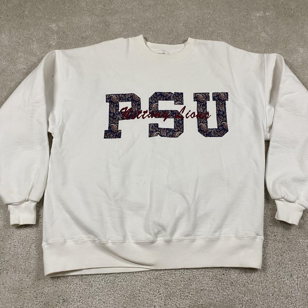 Vintage Penn State Lions Sweatshirt L White College Football 90s PSU Embroidered